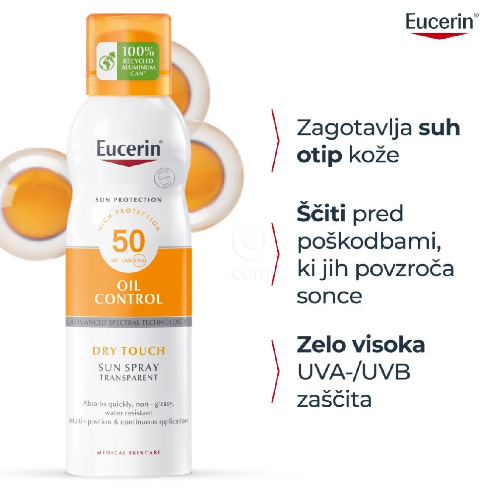 Eucerin Sun Dry Touch, prozoren sprej za zaščito pred soncem - ZF50 (200 ml)